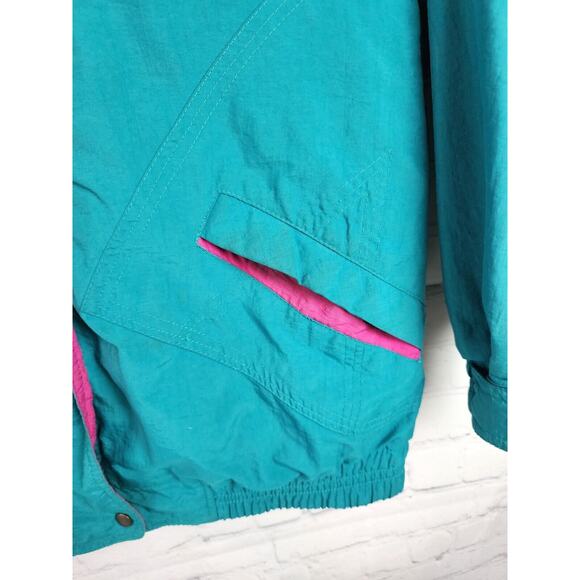 VTG 80s Retro London Towne Teal Pink Windbreaker Ski Jacket Lining Women's Sz S - Picture 2 of 6